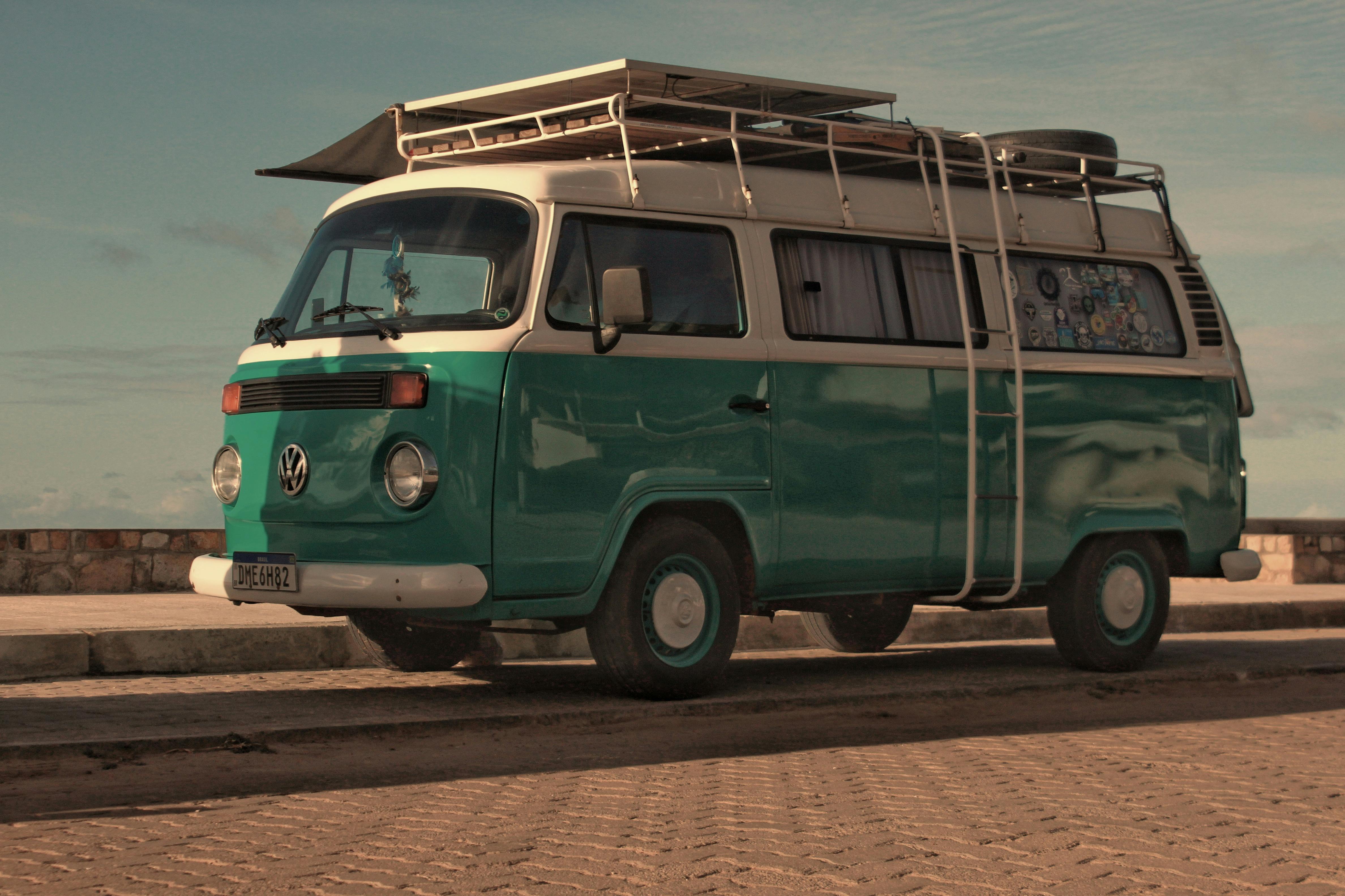 Iconic Volkswagen Transporter camper van, perfect for eco-friendly and boho-inspired road trips